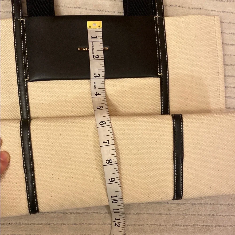 Charles & Keith Cream Canvas Tote with Black Trim